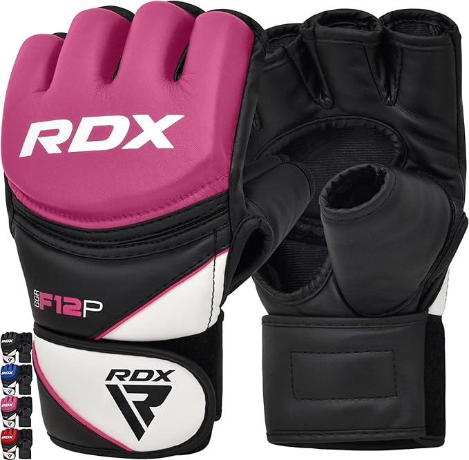 RDX MMA Gloves Grappling Sparring, Maya Hide Leather, Boxing Gloves Men Women Muay Thai Martial Arts Training, Half Finger Adjustable Mitts Wrist Support Kickboxing Cage Fighting Punching Bag Workout