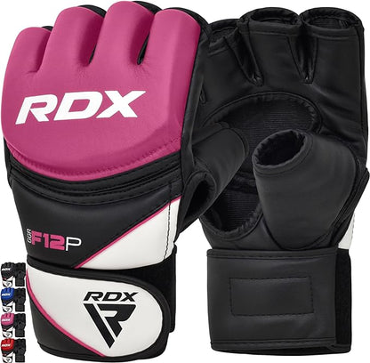 RDX MMA Gloves Grappling Sparring, Maya Hide Leather, Boxing Gloves Men Women Muay Thai Martial Arts Training, Half Finger Adjustable Mitts Wrist Support Kickboxing Cage Fighting Punching Bag Workout
