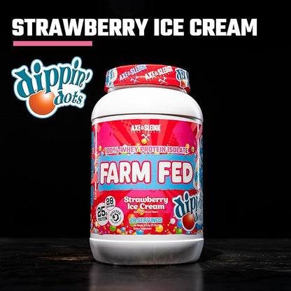 Axe & Sledge Supplements Farm Fed Grass-Fed Whey Protein Isolate, Digestive Enzymes (Dippin Dots Strawberry Ice Cream V2)