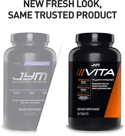 Vita JYM Sports Multivitamin & Mineral Support, Vitamin A, C, B6, B12, E, K, Boron, Biotin, Potassium | JYM Supplement Science | 60 Tablets