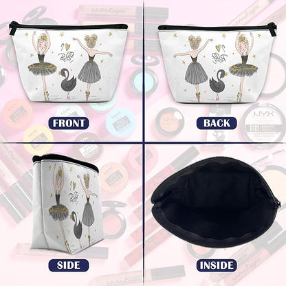 Cute Makeup Bag for Purse, Ballerina with Black Swan Cosmetic Bag for Women, Travel Toiletry Funny Zipper Pouch Gift 9.5×5.9 Inch