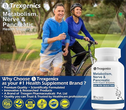 Trexgenics Metabolism Support with GYMNEMA 75% Gymnenic Acid 150 mg, Bitter Melon 5% Bitters 150 mg, Chromium & Alpha LIPOIC ACID150mg(60 Vegan Capsules) (Pack of 1)