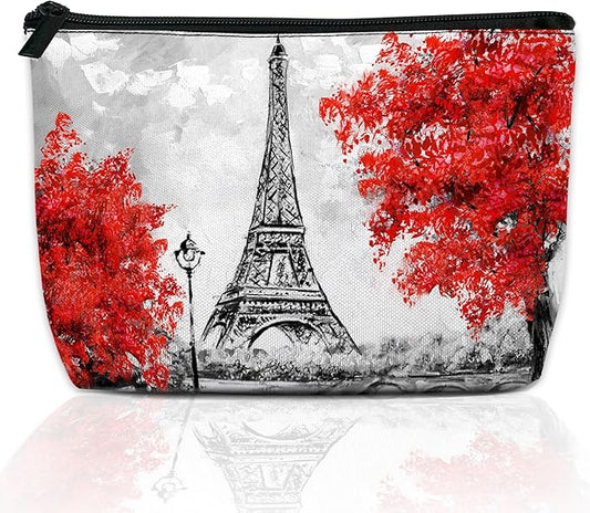 Eiffel Tower Makeup Bag for Purse, Waterproof Funny Paris Cosmetic Bag for Women, Zipper Travel Toiletry Pouch Gift 9.5×5.9 Inch