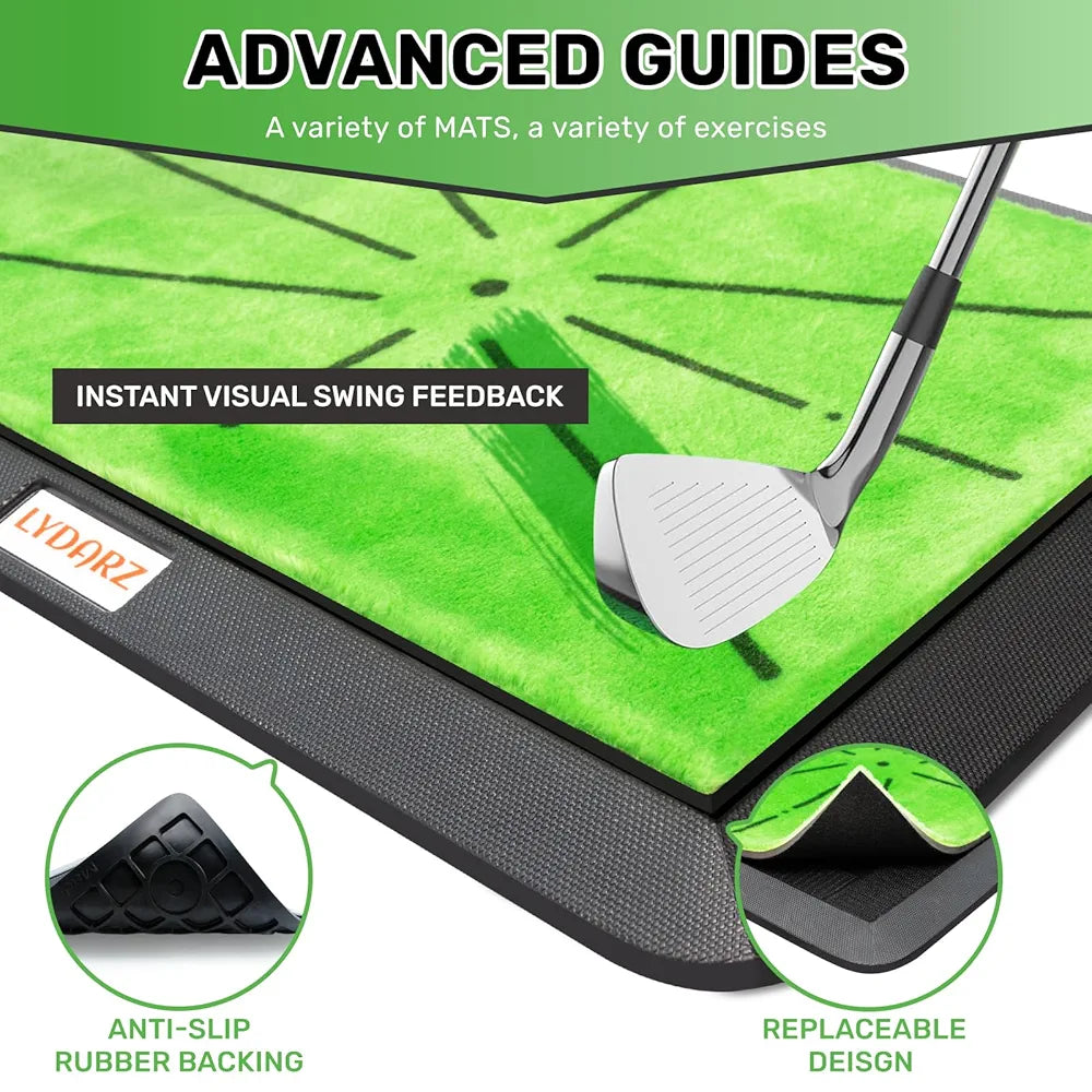 Golf Hitting Mats Training Equipment, Golf Practice Mat with Instant Swing Path Feedback, 3 Replaceable Golf Training Mats with No-Slip Heavy Duty Rubber Base
