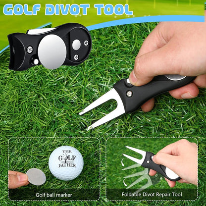 9 Pcs Golf Accessories Kit Golf Club Cleaning Kit Include Microfiber Towel, Cleaner Brush, Ball and Tee Holder, Divot Repair Tool, Ball Bag with Hook for Men Women Gifts