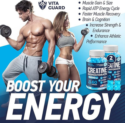 5000mg Creatine Monohydrate Gummies Formula for Men and Women Ultimate Muscle Builder, Energy Booster & Pre-Workout Supplement (2 Pack)