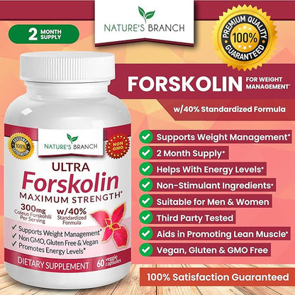 100% Ultra Pure Forskolin for Weight Management Maximum Strength | Coleus Forskohlii Root Extract Powder, 40% Standardized Lean Supplement for Men & Women, Premium Extreme Boost Complex - 60 Capsules