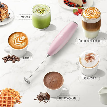 Zulay Powerful Milk Frother for Coffee with Upgraded Titanium Motor - Handheld Frother Electric Whisk, Milk Foamer, Mini Mixer and Coffee Blender Frother for Frappe, Latte, Matcha, No Stand - Pink