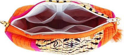 Rastogi Handicrafts Cosmetic Bags Set, 3 Piece Make Up Organizer Bag Storage Bags with Zipper Closure (3, Dark Pink, Design-7)