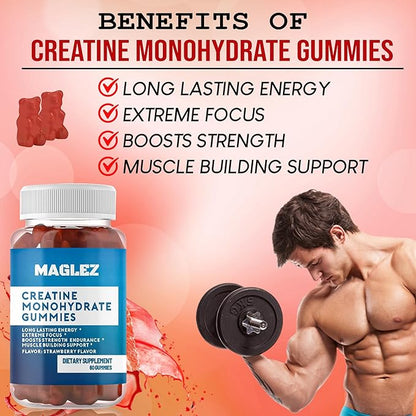 Creatine Monohydrate Gummies for Men & Women (2g/Gummy) Creatine Chews, Creatine Gummies,for Strength and Muscle Builder, Workout Recovery,Anaerobic Endurance,Vegan Creatine, Gluten-Free,No Bloating