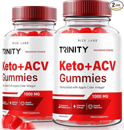 (2 Pack) Trinity Keto ACV Gummies, Official Trinity Keto+ACV Gummies Advanced Weight Loss, Premium Keto Plus ACV Formula, All Natural Apple Cider Vinegar Supplement, Gummy 500 mg Review (120 Gummies)