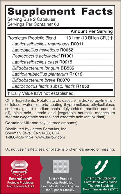 Jarrow Formulas Jarro-Dophilus EPS Probiotics 10 Billion CFU for Intestinal Tract Support, Probiotic Supplement for Gut Health for Women and Men, 120 Veggie Capsules, Up to a 60 Day Supply ,Pack of 12