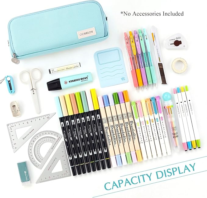 CICIMELON Pencil Case Large Capacity Pencil Pouch 3 Compartments Pencil Bag Gift for Students Girls Adults Women (Light Blue)