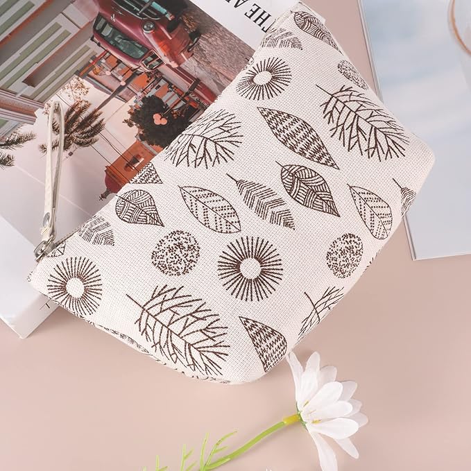 SUMAJU 4 Pcs Canvas Cosmetic Bag, Multi-function Travel Makeup Bag Cosmetic Pouch with Zipper Travel Toiletry Bag Small Makeup Pouch Christmas Gifts Stocking Stuffers for Women