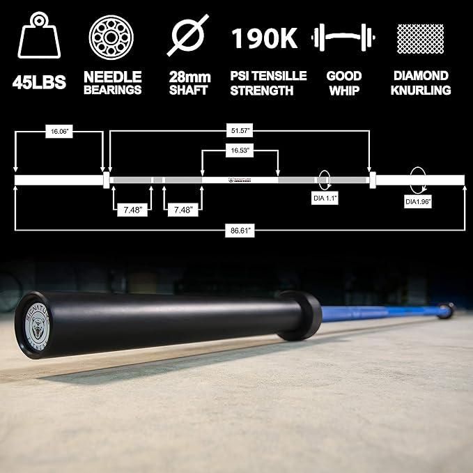 Signature Fitness Olympic Cerakote Barbell – for Home 190K PSI 1,500-Pound Capacity,