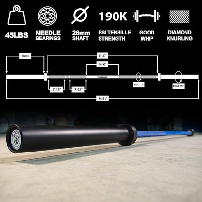 Signature Fitness Olympic Cerakote Barbell – for Home 190K PSI 1,500-Pound Capacity,