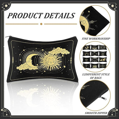 Kajaia 12 Pcs Witch Tarot Makeup Bags Cute Portable Travel Purse Toiletry Pocket Make up Organizer Storage Zipper Pouch Makeup Brush Cosmetic Bags for Women Adult Aesthetic Stuff