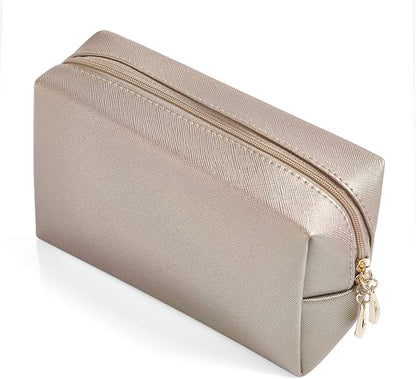PU Leather Cosmetic Bag for Women Minimalism Makeup Bag for Daily Use Portable Storage Purse Small Neat Cosmetic Pouch Water-resistant Toiletry Bag for Travel (Coffee)