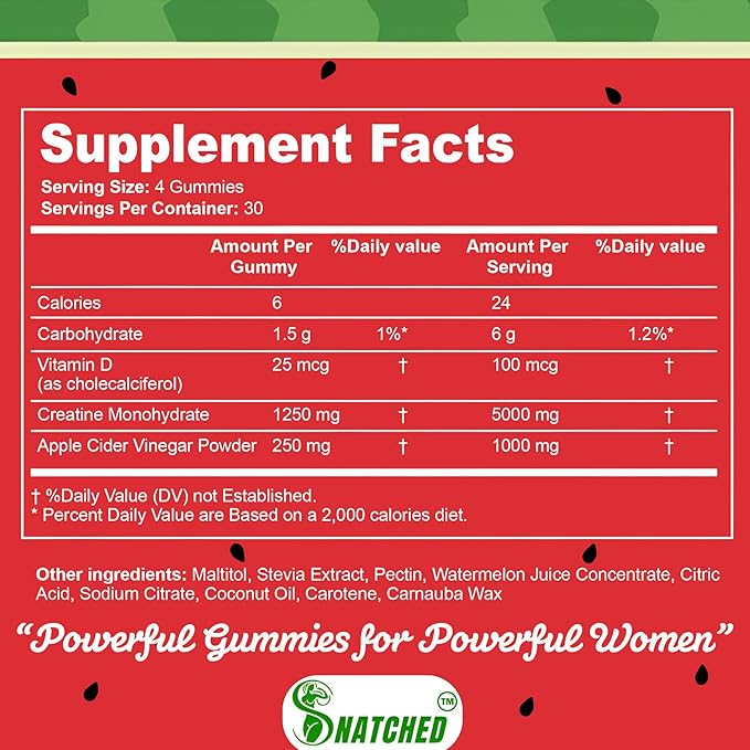 World's First Creatine Monohydrate + Keto ACV Booty Gummies Supplement for Women - 5000mg Creatine plus 1000mg ACV - Glute Builder, Waist Slimmer, Gym Essentials Women, Sugar Free (120 Ct Watermelon)