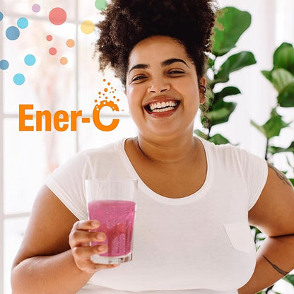 Ener-C Raspberry Multivitamin Drink Mix Powder Vitamin C 1000mg & Electrolytes with Real Fruit Juice Natural Energy & Immune Support for Women & Men - Non-GMO Vegan & Gluten Free - 60 Count