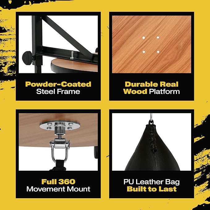 Speed Bag, Speed Bags for Boxing, Speedbag, Speedbag Platform, Punching Bags, Wall Mount Stand, Adjustable Height, Training Equipment, Wall Mounted Kit, Black Swivel Ball, Home, Gym, Professional