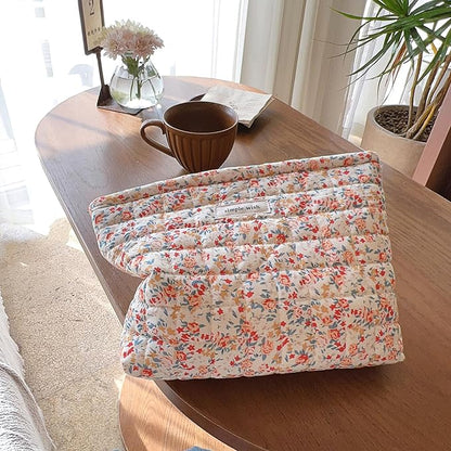 Floral Makeup Bag Large Cotton Quilted Cosmetic Makeup Bag Organizer, Aesthetic Portable Pouch Purse Toiletry Bag for Women Girls Travel accessories (Red Floral-L)
