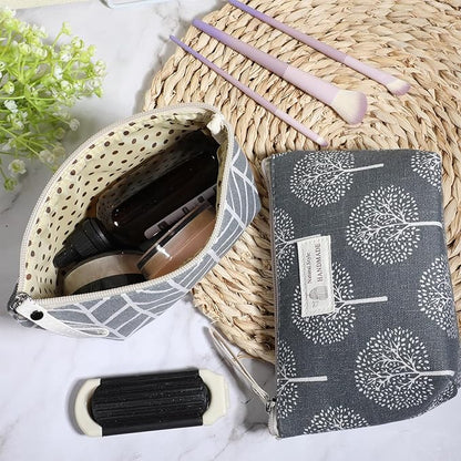 Canvas Makeup Bag Set, 4 Pcs Makeup Pouch Set Multi-Function Travel Zipper Pouch Purse Organizer Pouches, Travel Pouches Toiletry Bag Christmas Gifts Printed Cute Cosmetic Bags for Women Girls