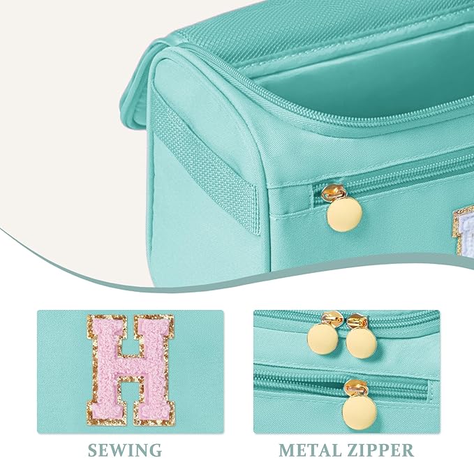 COSHAYSOO Personalized Graduation Gifts for Girl Friend Women Teacher Girly Dorm Room Essentials for College Girls, Initial Monogram Hanging Toiletry Bag Skin Care Items Organizer Teal Blue Letter H