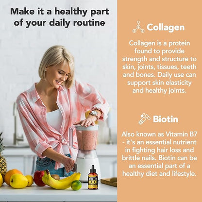 Liquid Biotin & Collagen 70,000mcg Hair Growth Vitamin Drops - Healthy & Radiant Skin, Strong Nail Support - High Potency Hair Loss Supplement For Damaged Strands, USA Made For Men & Women (4oz)