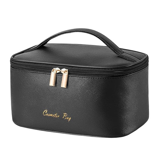 KITENROM Preppy Makeup Bag Premium Travel Cosmetic Bags for Women Zip Pouch Toiletry Organizer Case(Dark Black)