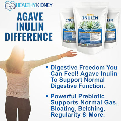 Inulin Powder (16oz/1lbs) Gentle Agave Inulin Prebiotic Soluble Fiber Supplement for Digestive Support, Gut Health, Vegan Baking, Smoothies & Drinks