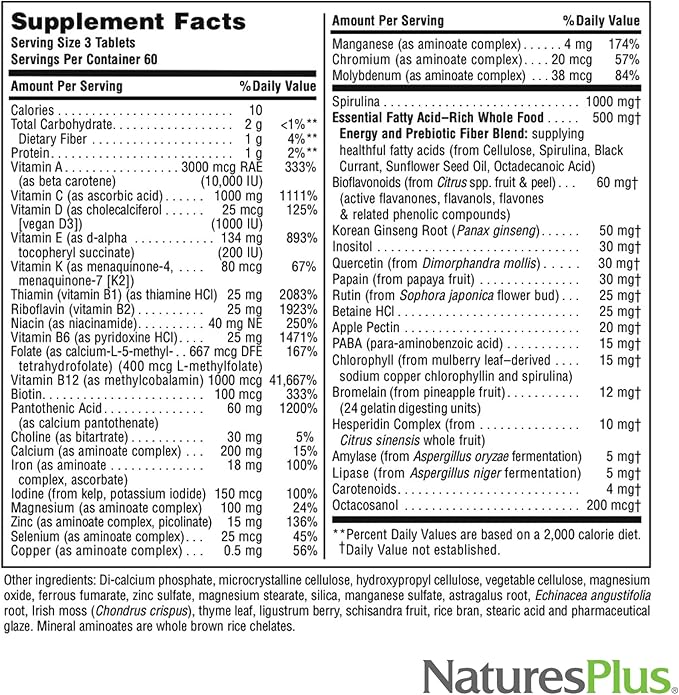 Natures Plus Source of Life - 180 Tablets - Multivitamin & Mineral Supplement with Concentrated Whole Foods - Gluten Free, Vegetarian - 60 Servings