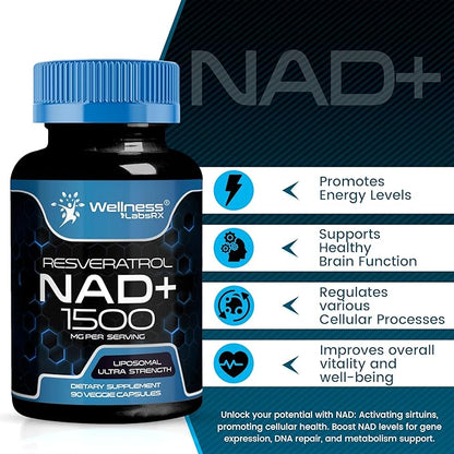 NAD Supplement, 1500mg - Liposomal NAD+ Supplement with Resveratrol, NAD Plus Boosting Supplement - Support Cellular Health, Stamina & Healthy Aging - Ultra Strength Capsules - 3 Pack