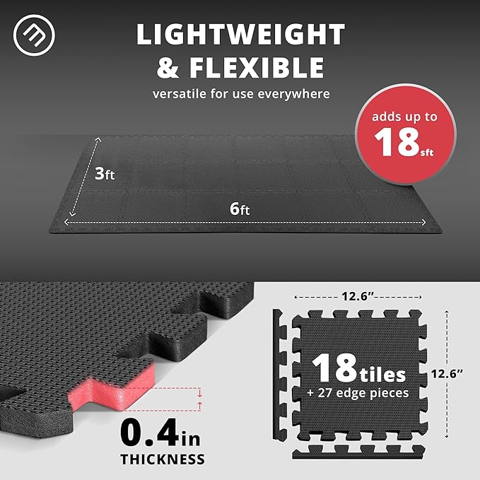 Gym Flooring Set - Interlocking EVA Soft Foam 18 Pieces