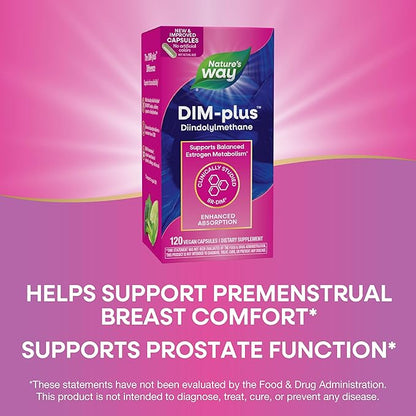 Nature's Way DIM-Plus, DIM Supplement, Supports Balanced Estrogen Metabolism*, Supports Estrogen Hormone Balance*, Diindolylmethane, 120 Vegan Capsules (Packaging May Vary)