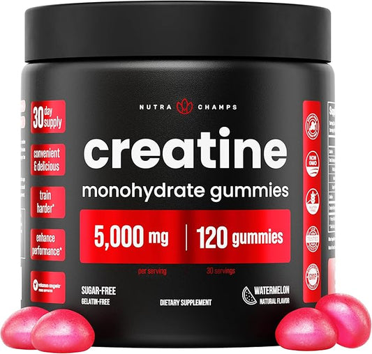 Creatine Gummies for Men & Women - 5g Sugar Free Chewable Creatine Monohydrate Gummies - Supports Protein Synthesis, Muscle Recovery & Workout Performance - 120 Creatine Gummy Chews