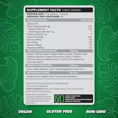EHP Labs OxyGreens Super Greens Powder - Daily Greens Spirulina, Greens Superfood Powder & Greens Supplements Powder, Supergreens Antioxidants & Immunity Support, 30 Serves (Forest Berries)