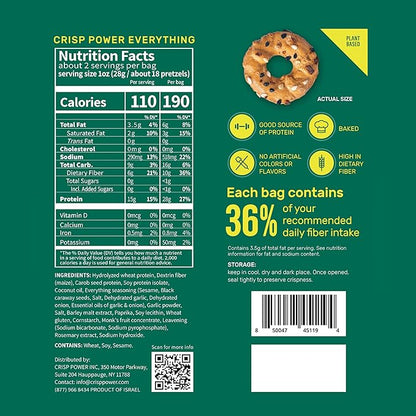 Crisp Power High Protein Pretzel Crisps - 6 Pack x 1.75 oz Crunchy & Flavorful Plant-Based Snack. No Sugar, 28g Protein Per Pack in 3 Savory Flavors, Vegan, Keto Friendly, Non-GMO, Kosher Non-Dairy (1.75 Ounce (Pack of 6), Mix)