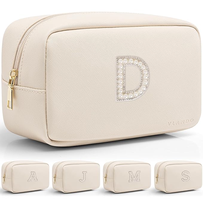 Vlando Initial Makeup Bag Cosmetic Bag Large Capacity Makeup Pouch for Purse Gifts for Best Friend Friendship Sister Teacher D