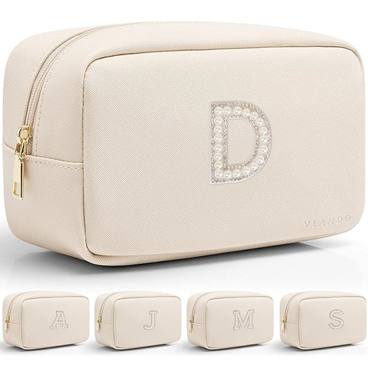 Vlando Initial Makeup Bag Cosmetic Bag Large Capacity Makeup Pouch for Purse Gifts for Best Friend Friendship Sister Teacher D