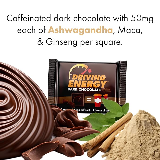 Driving Energy - Caffeinated Energy Bite Size - Dark Chocolate Energy Fuel with 150mg Caffeine - Long-Lasting Energy for Gym, Workout, Adults - Great Taste - Low Carb - Healthy Snack - 30 Count