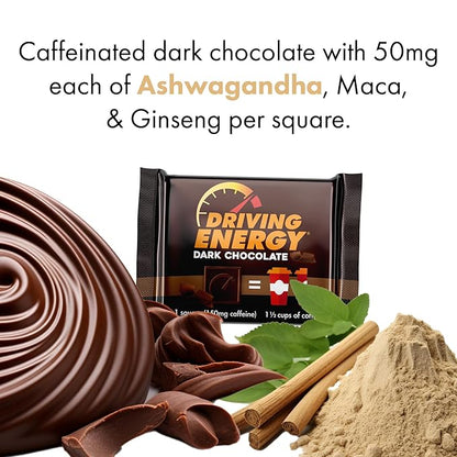 Driving Energy - Caffeinated Energy Bite Size - Dark Chocolate Energy Fuel with 150mg Caffeine - Long-Lasting Energy for Gym, Workout, Adults - Great Taste - Low Carb - Healthy Snack - 30 Count