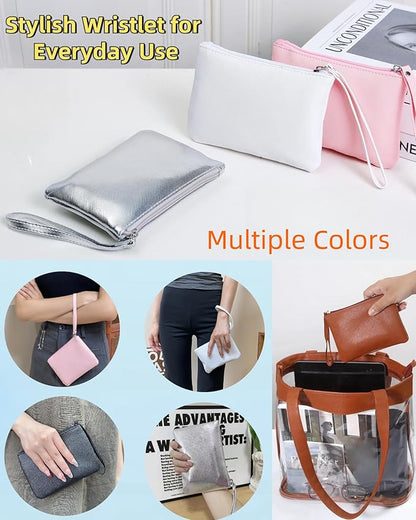 Small Makeup Bag for Purse Mini Cosmetic Pouch Zipper Little Wristlet, Tiny Make Up Organizer Lipstick Feminine Product Car Change Coin Holder for Women, 4.5 x 6.5 Clutch Stadium Approved, 1 Red
