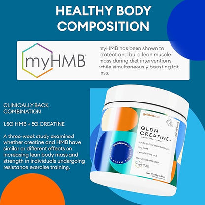 GLDN Creatine - Creatine Monohydrate with HMB for sustained Muscle Support and Recovery with Vitamin D3 and K2 for Bone and Joint Health - Unflavored - 30 Servings