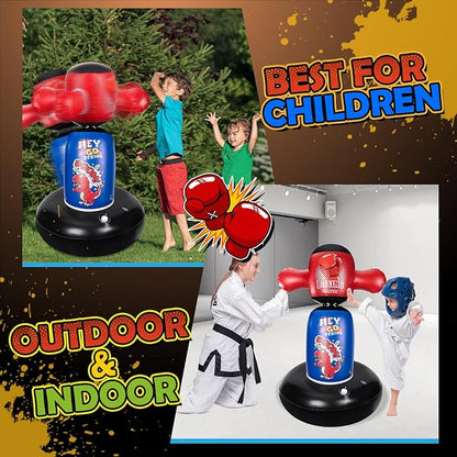 Punching Bag for Kids, Hyperzoo 360°Rotating Inflatable Kids Heavy Punching Bags, Freestanding Heavy Boxing Bag Toy Christmas Birthday Gift for Boys Girls 3-12 Karate, Taekwondo