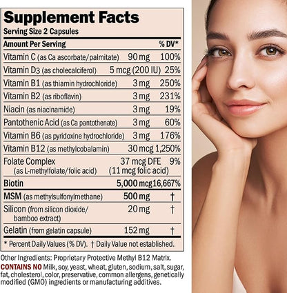 ANDREW LESSMAN Healthy Hair, Skin & Nails 240 Capsules – 5000 mcg High Bioactivity Biotin, B-Complex - Promotes Beautiful Hair, Skin, Strong Nails - No Additives Hair Growth Vitamins Biotin Supplement