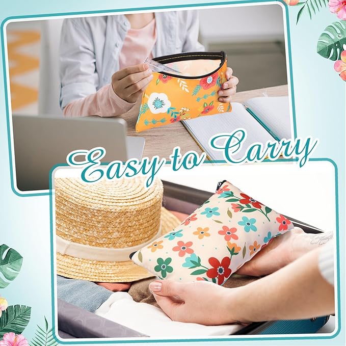 Reginary 20 Pcs Cosmetic Bags for Women Bulk Canvas Flower Makeup Bags with Zipper Floral Spring Multicolor Summer Travel Pouch Small Toiletry Organizer for Mother's Day Graduation Friend Gifts