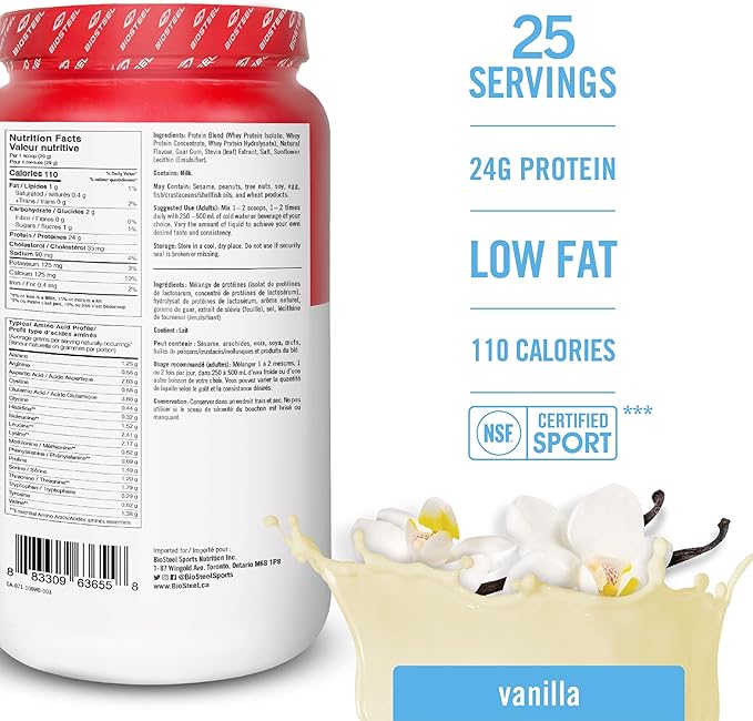 BioSteel Sports 100% Whey Protein Powder Supplement, rBGH Hormone Free & Non-GMO Post Workout Formula, Vanilla, 25 Servings, 25.5 Ounces