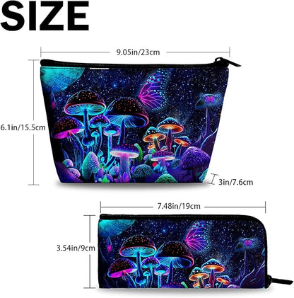 Women's Mushrooms Travel Makeup Bag Colorful Cosmetic Pouch Make Up Bags for Teens Girls Big Capacity Cosmetic Bags for Purse