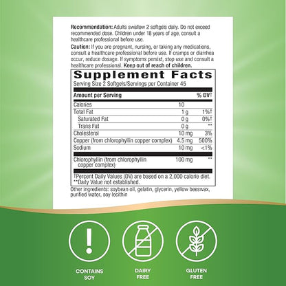 Nature’s Way Chlorofresh Chlorophyll Concentrate, Supports Detox Pathways*, Chlorophyllin Copper Complex, Supports Healthy Skin*, Internal Deodorant*, 90 Softgels (Packaging May Vary)